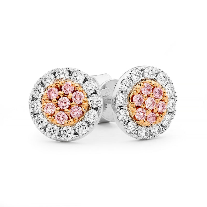 Elegant 18ct Gold Pink and White Diamond Stud Earrings