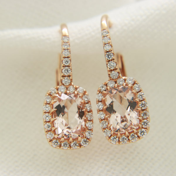 18ct Rose Gold Morganite Diamond Earrings Dia =0.23ct Morganite 0.99 ct