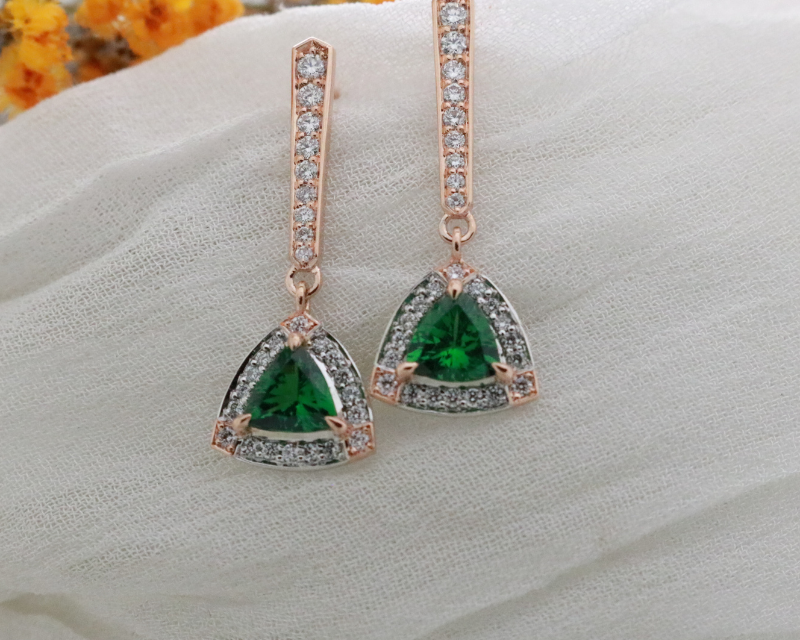 Tzavorite Garnet Diamond Earrings in Rose Gold Made in Australia