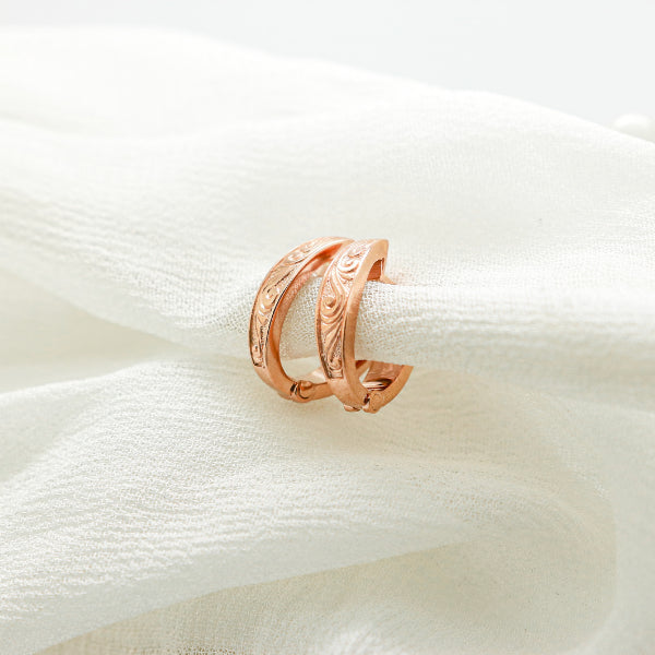 9ct Rose Gold Engraved Huggies