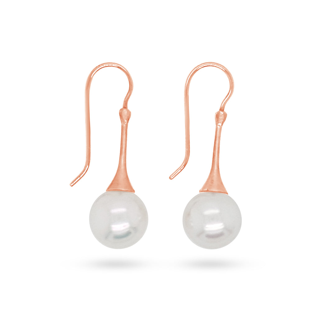 18ct Rose Gold 9-10mm White South Sea Pearl Earrings