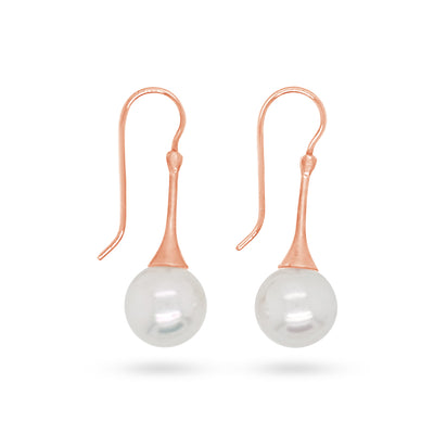 18ct Rose Gold 9-10mm White South Sea Pearl Earrings