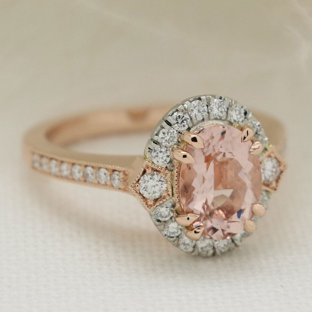Oval Peach Morganite Engagement Ring